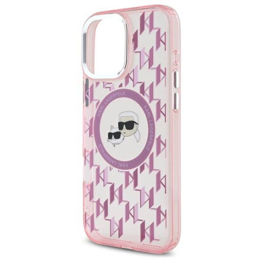 Funda MagSafe para Apple iPhone 16 Pro Max, Karl Lagerfeld, IML Monogram Karl & Choupette's Heads, Rosa