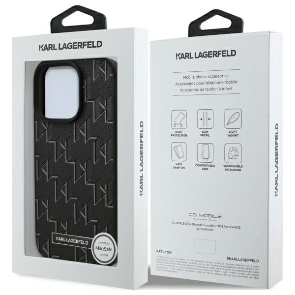 Funda MagSafe para Apple iPhone 16 Pro Max, Karl Lagerfeld, Monogram Metal Logo, Negra