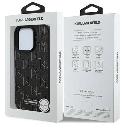 Funda MagSafe para Apple iPhone 16 Pro Max, Karl Lagerfeld, Monogram Metal Logo, Negra