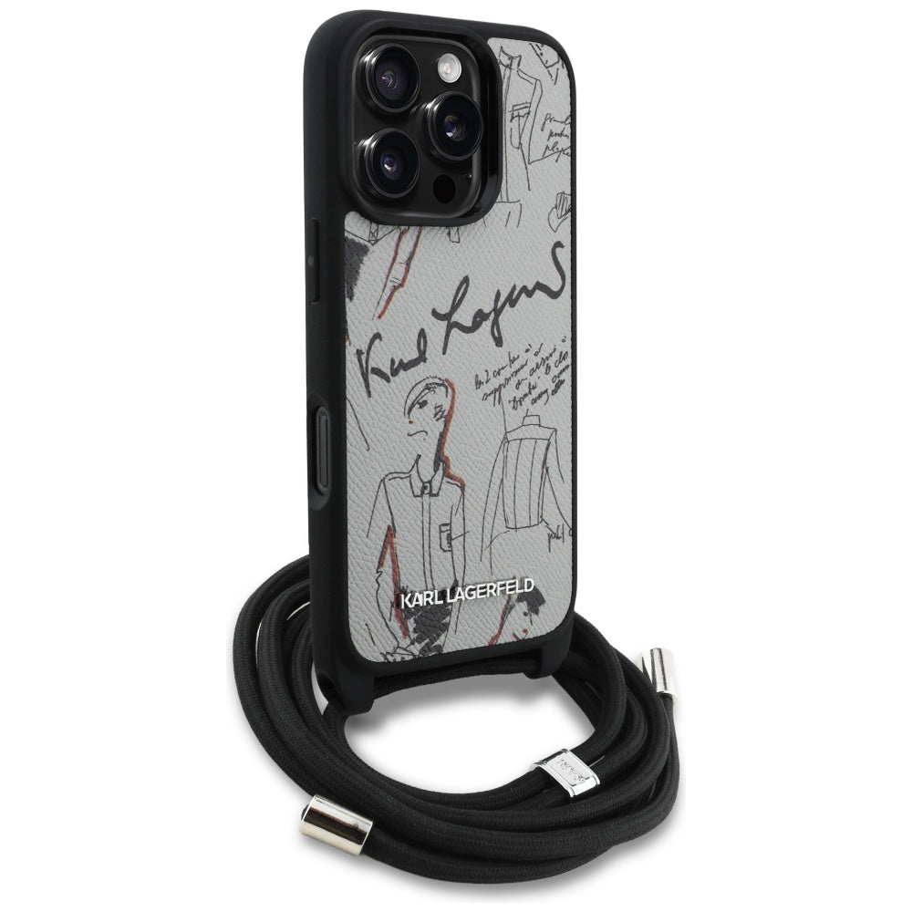 Funda MagSafe para Apple iPhone 16 Pro Max, Karl Lagerfeld, Saffiano Crossbody, Gris