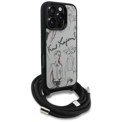 Funda MagSafe para Apple iPhone 16 Pro Max, Karl Lagerfeld, Saffiano Crossbody, Gris