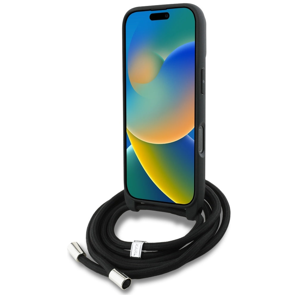 Funda MagSafe para Apple iPhone 16 Pro Max, Karl Lagerfeld, Saffiano Crossbody, Gris