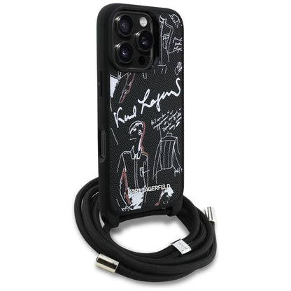 Funda MagSafe para Apple iPhone 16 Pro Max, Karl Lagerfeld, Saffiano Crossbody, Negra