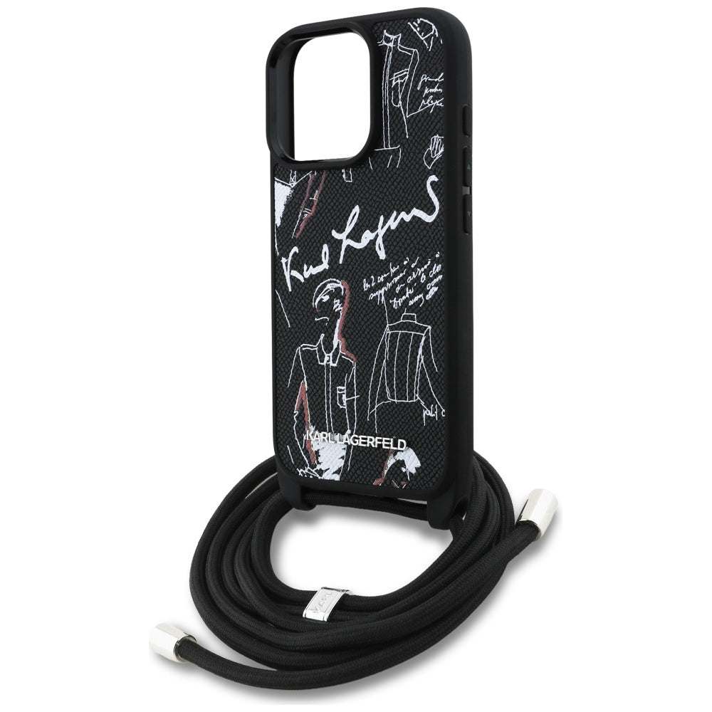 Funda MagSafe para Apple iPhone 16 Pro Max, Karl Lagerfeld, Saffiano Crossbody, Negra