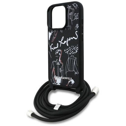 Funda MagSafe para Apple iPhone 16 Pro Max, Karl Lagerfeld, Saffiano Crossbody, Negra