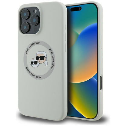 MagSafe Case for Apple iPhone 16 Pro Max, Karl Lagerfeld, Silicone Karl & Choupette's Heads, Beige