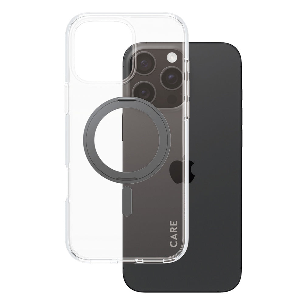 Funda MagSafe para Apple iPhone 16 Pro Max, PanzerGlass, Care Feature Kickstand, Transparente Negra