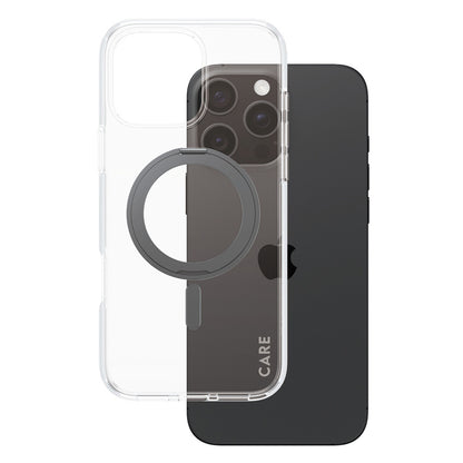 Funda MagSafe para Apple iPhone 16 Pro Max, PanzerGlass, Care Feature Kickstand, Transparente Negra
