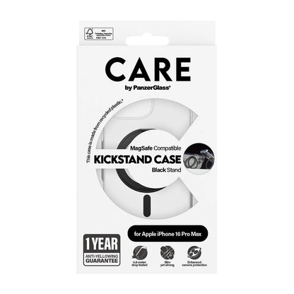 Funda MagSafe para Apple iPhone 16 Pro Max, PanzerGlass, Care Feature Kickstand, Transparente Negra