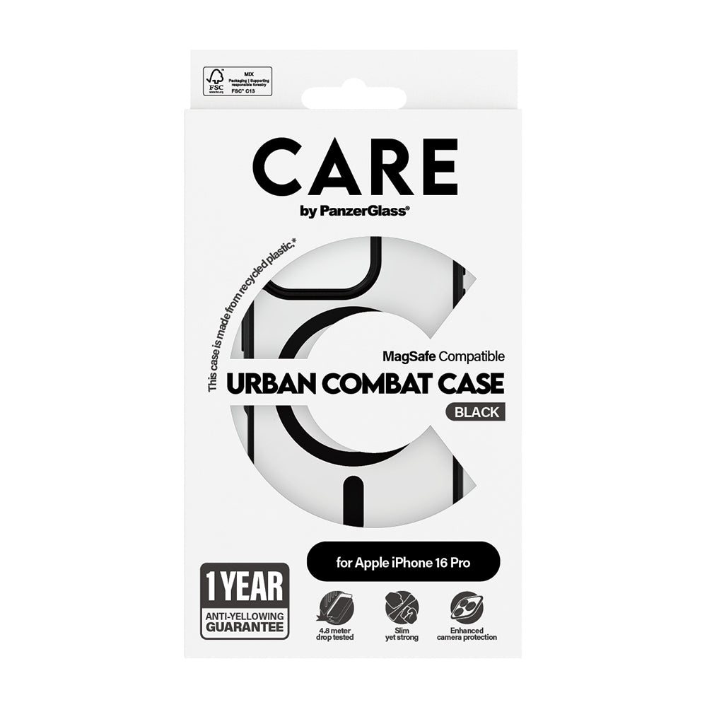 Funda MagSafe para Apple iPhone 16 Pro Max, PanzerGlass, Care Urban Combat, Negra Transparente