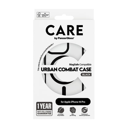 Funda MagSafe para Apple iPhone 16 Pro Max, PanzerGlass, Care Urban Combat, Negra Transparente