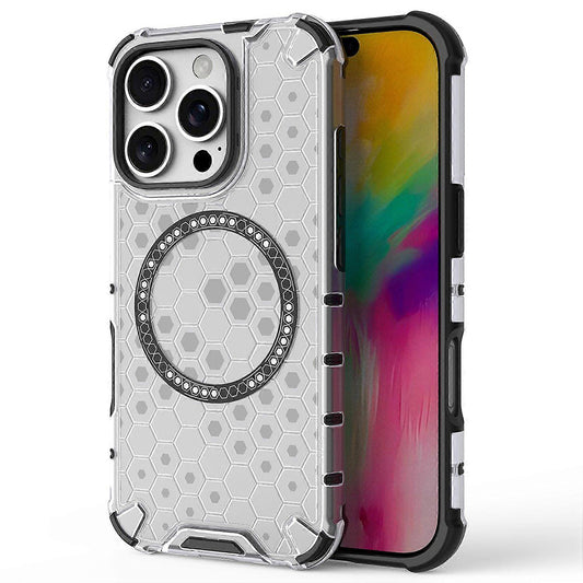 Funda MagSafe para Apple iPhone 16 Pro Max, Techsuit, HoneyComb Shield, Blanca