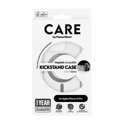 Funda MagSafe para Apple iPhone 16 Pro, PanzerGlass, con soporte Kickstand, Transparente Plateada