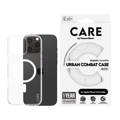 Funda MagSafe para Apple iPhone 16 Pro, PanzerGlass, Care Urban Combat, Transparente Blanca