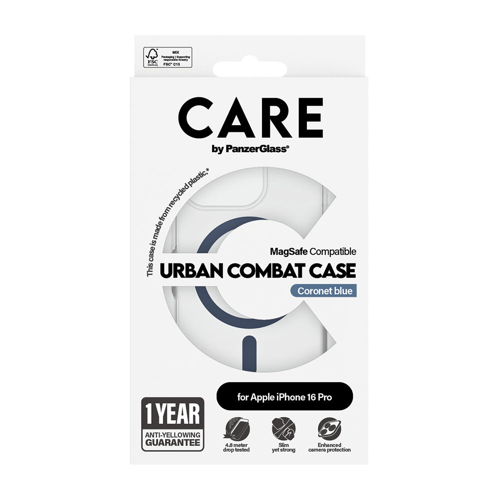 Funda MagSafe para Apple iPhone 16 Pro, PanzerGlass, Care Urban Combat, Transparente Azul