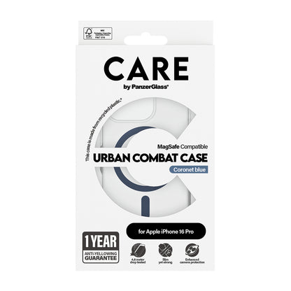 Funda MagSafe para Apple iPhone 16 Pro, PanzerGlass, Care Urban Combat, Transparente Azul