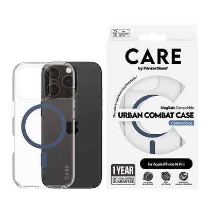 Funda MagSafe para Apple iPhone 16 Pro, PanzerGlass, Care Urban Combat, Transparente Azul