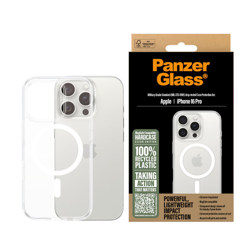 Funda MagSafe para Apple iPhone 16 Pro, PanzerGlass, HardCase, Transparente Blanca