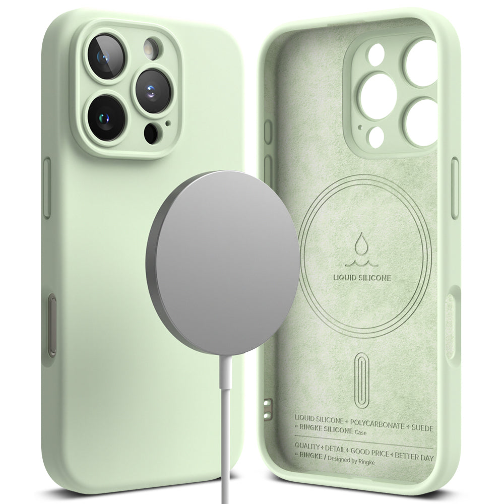 Funda MagSafe para Apple iPhone 16 Pro, Ringke, Silicona, Verde Claro
