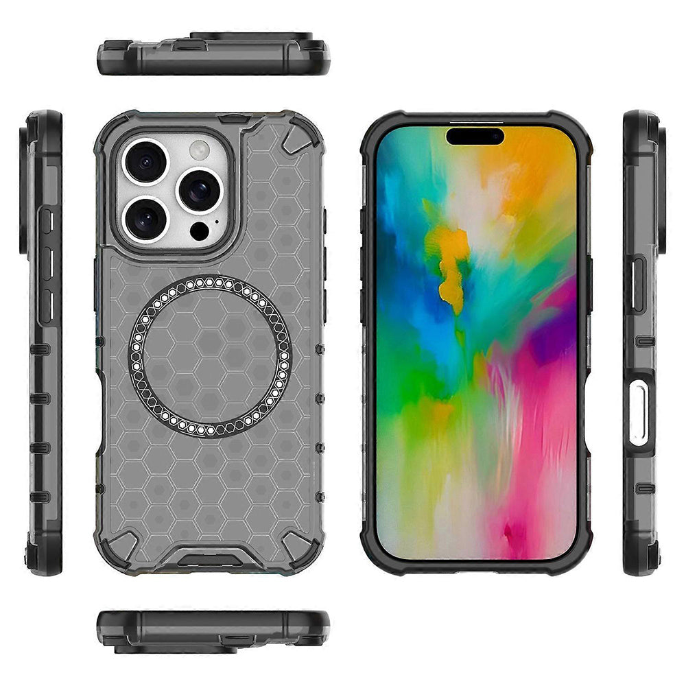 Funda MagSafe para Apple iPhone 16 Pro, Techsuit, HoneyComb Shield, Negra