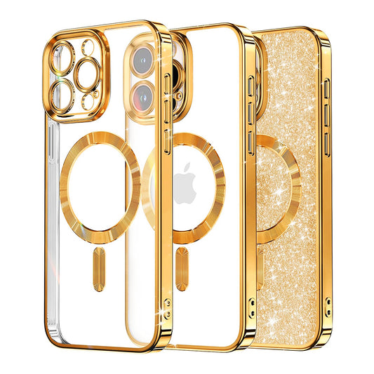 Funda MagSafe para Apple iPhone 16 Pro, Techsuit, Luxury Glitter, Dorada