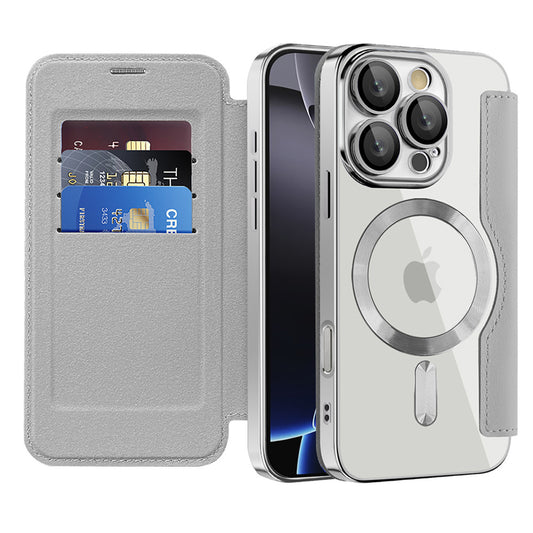Funda MagSafe para Apple iPhone 16 Pro, Techsuit, SmartMag Book, Gris