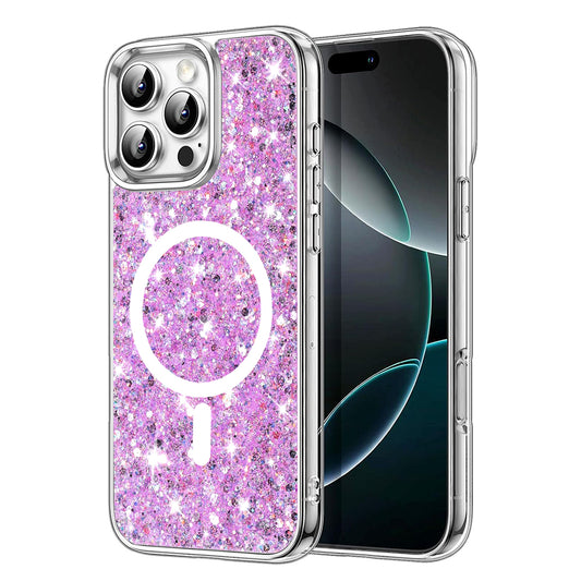Funda MagSafe para Apple iPhone 16 Pro, Techsuit, Brillo Centelleante, Magenta