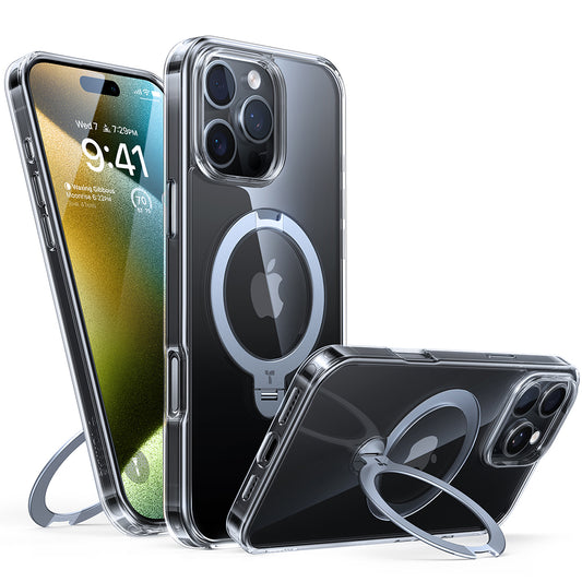 Funda MagSafe para Apple iPhone 16 Pro, Torras, Ostand Spin, Transparente