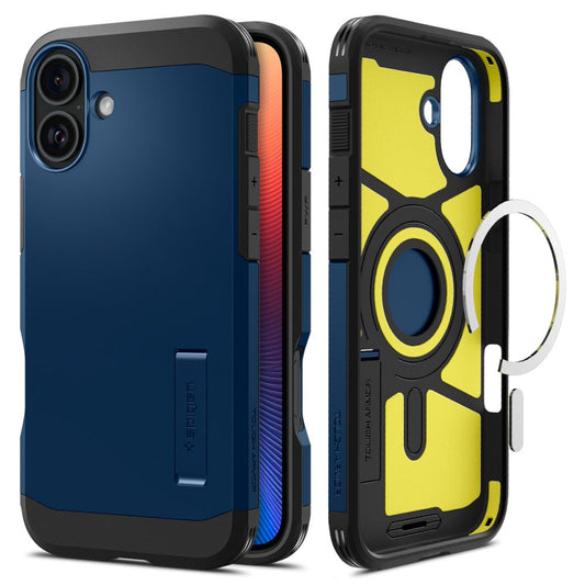 Funda MagSafe para Apple iPhone 16, Spigen, Tough Armor, Azul Marino ACS08217