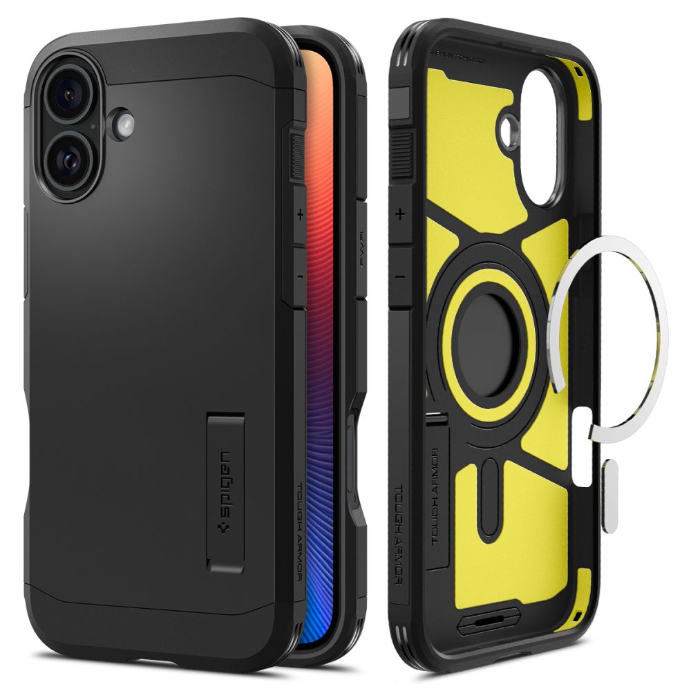 Funda MagSafe para Apple iPhone 16, Spigen, Tough Armor, Negra ACS08216