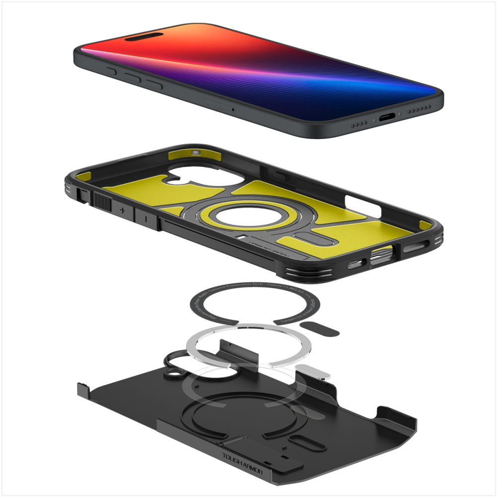 Funda MagSafe para Apple iPhone 16, Spigen, Tough Armor, Negra ACS08216