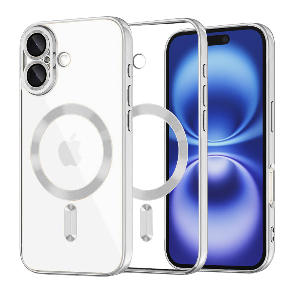 Funda MagSafe para Apple iPhone 16, Techsuit, Luxury Crystal, Plateada