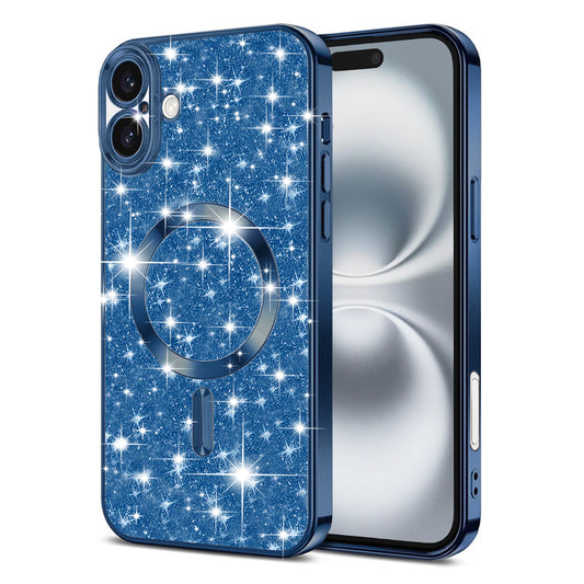 Funda MagSafe para Apple iPhone 16, Techsuit, Luxury Glitter, Azul Oscuro