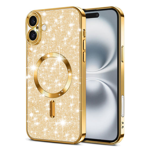 Funda MagSafe para Apple iPhone 16, Techsuit, Luxury Glitter, Dorada