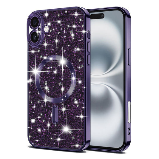 Funda MagSafe para Apple iPhone 16, Techsuit, Luxury Glitter, Morado Oscuro
