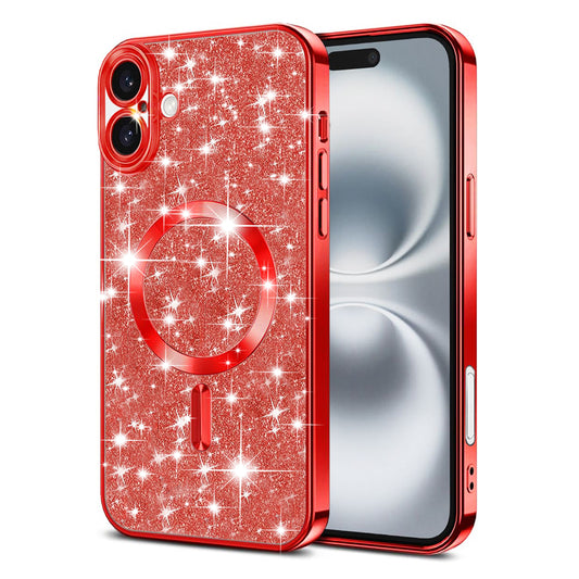 MagSafe Case for Apple iPhone 16, Techsuit, Luxury Glitter, Red