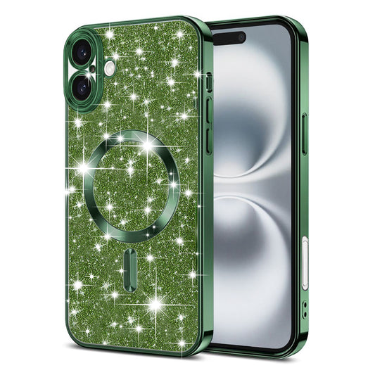 Funda MagSafe para Apple iPhone 16, Techsuit, Luxury Glitter, Verde Oscuro