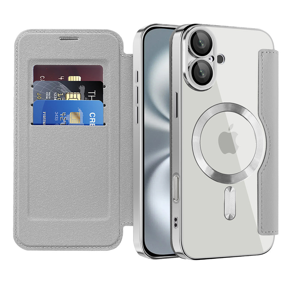Funda MagSafe para Apple iPhone 16, Techsuit, SmartMag Book, Gris