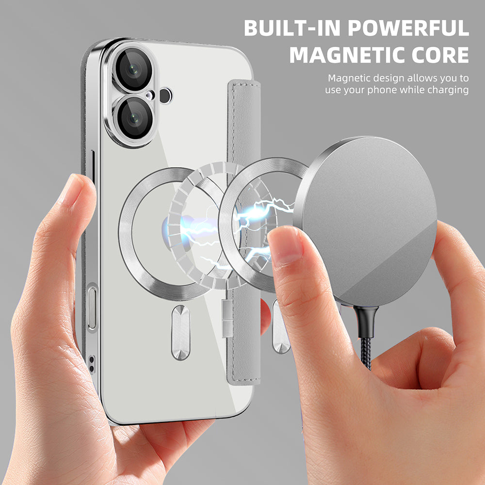 Funda MagSafe para Apple iPhone 16, Techsuit, SmartMag Book, Gris