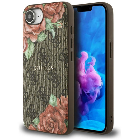 Funda MagSafe para Apple iPhone 16e, Guess, 4G Flowers Print, Marrón