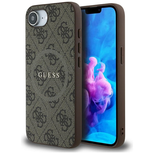 Funda MagSafe para Apple iPhone 16e, Guess, 4G Ring Classic Logo, Marrón