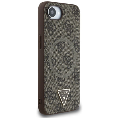 Funda MagSafe para Apple iPhone 16e, Guess, 4G Ring Triangle Logo, Marrón