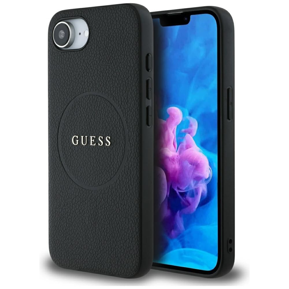 Funda MagSafe para Apple iPhone 16e, Guess, Grained Gold Ring, Negra