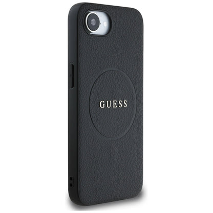 Funda MagSafe para Apple iPhone 16e, Guess, Grained Gold Ring, Negra