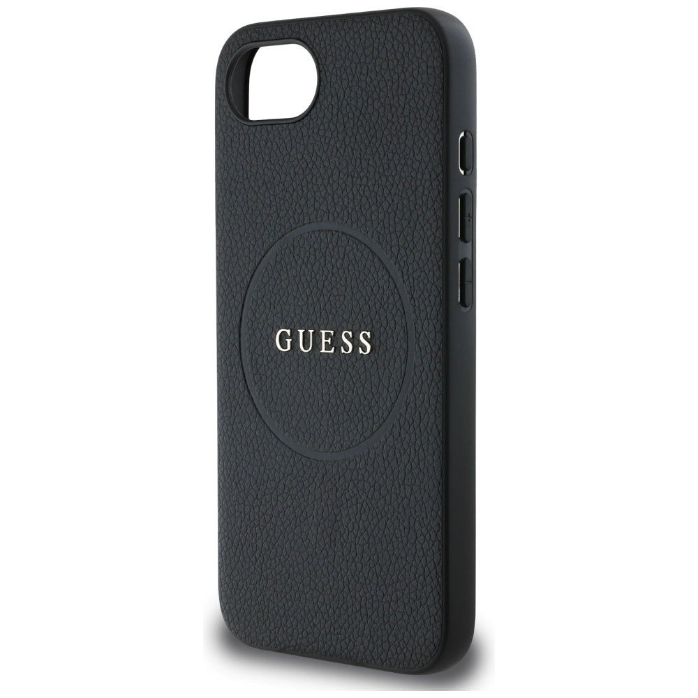 Funda MagSafe para Apple iPhone 16e, Guess, Grained Gold Ring, Negra