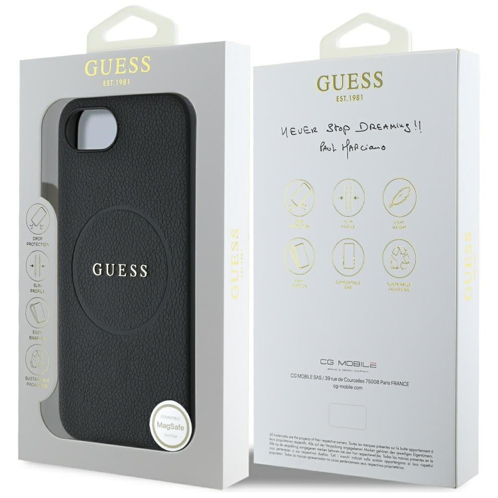 Funda MagSafe para Apple iPhone 16e, Guess, Grained Gold Ring, Negra