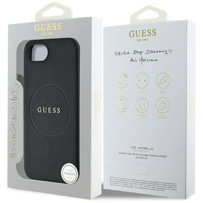 Funda MagSafe para Apple iPhone 16e, Guess, Grained Gold Ring, Negra