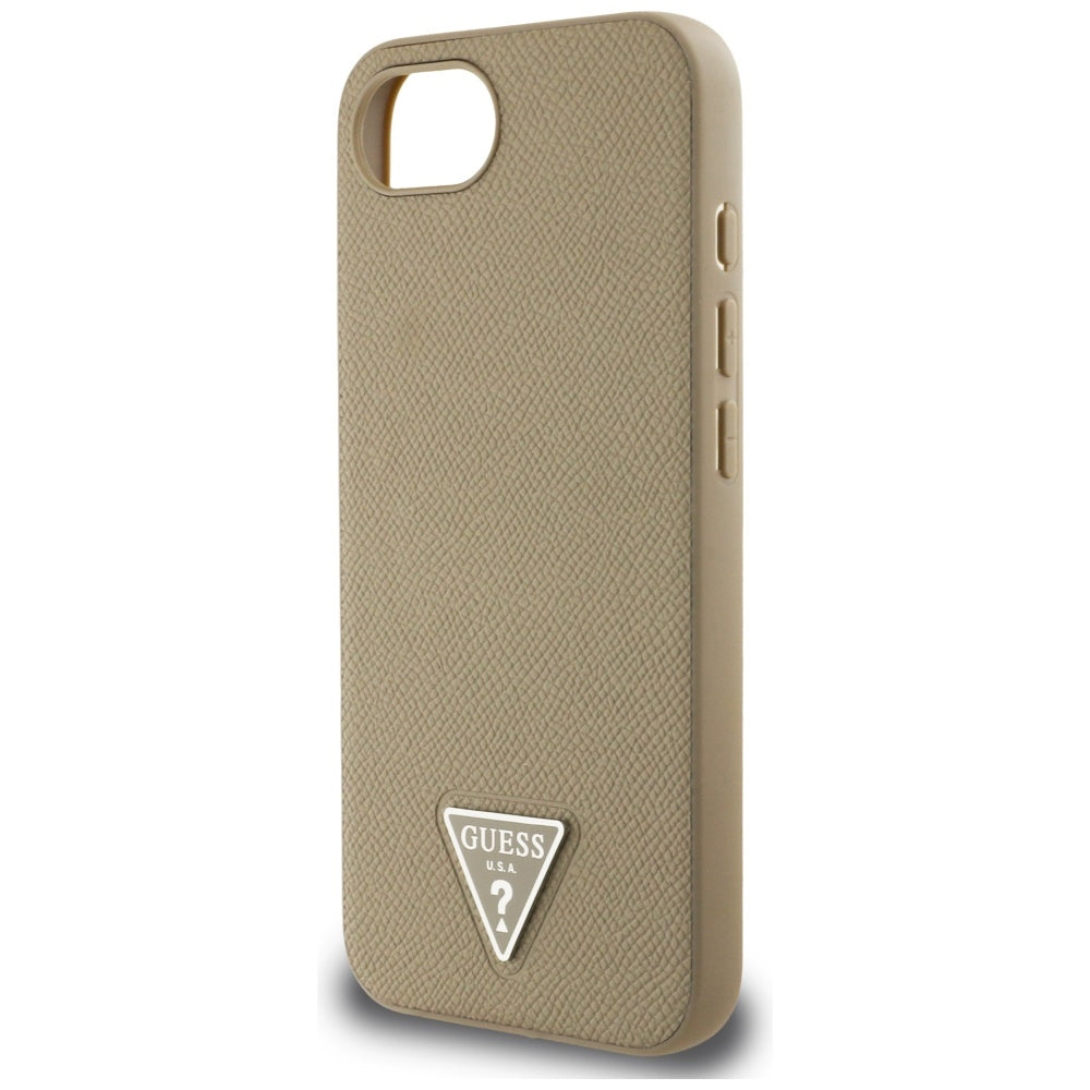 Funda MagSafe para Apple iPhone 16e, Guess, Logo Triángulo Granulado, Marrón