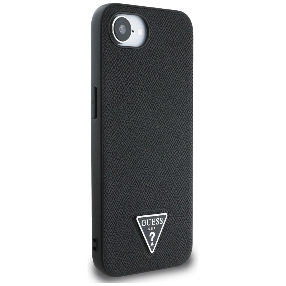 Funda MagSafe para Apple iPhone 16e, Guess, Logo Triángulo Granulado, Negra