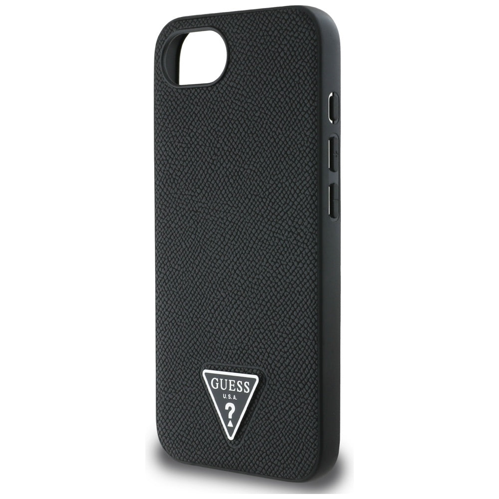Funda MagSafe para Apple iPhone 16e, Guess, Logo Triángulo Granulado, Negra